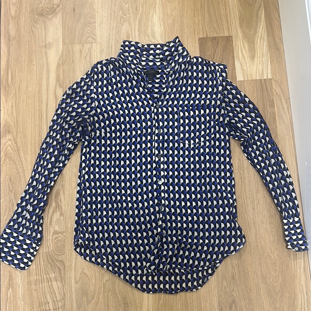 J. Crew Blue and White Geometric Button Down Shirt